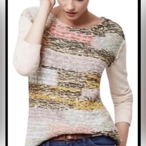 ANTHROPOLOGIE MOTH Multi-Color Knit Cashmere Blend Sweater Size Medium - Picture 3 of 16
